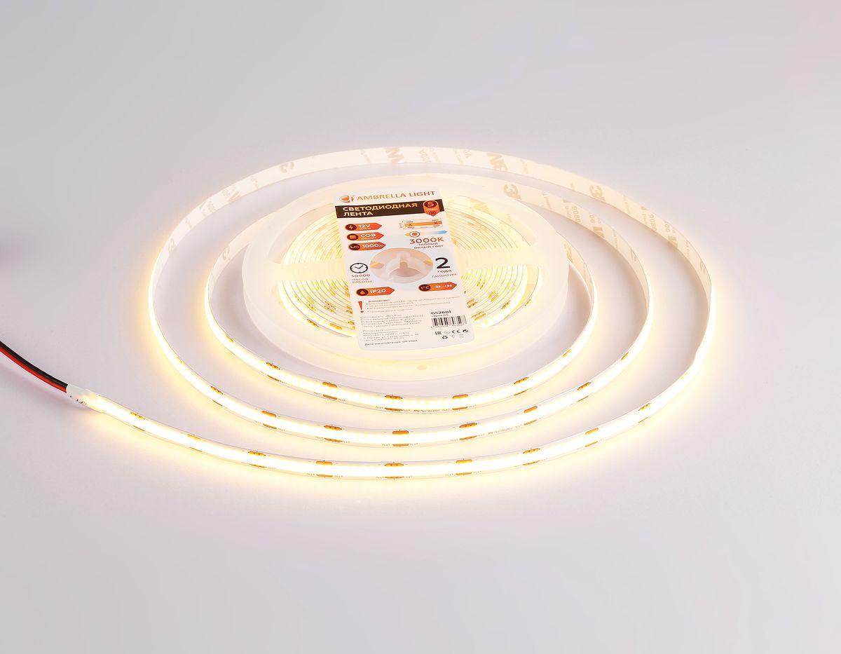 фото светодиодная лента теплый белый ambrella light 10w/m 320led/m cob 3000к 5m gs2601 | 220svet.ru