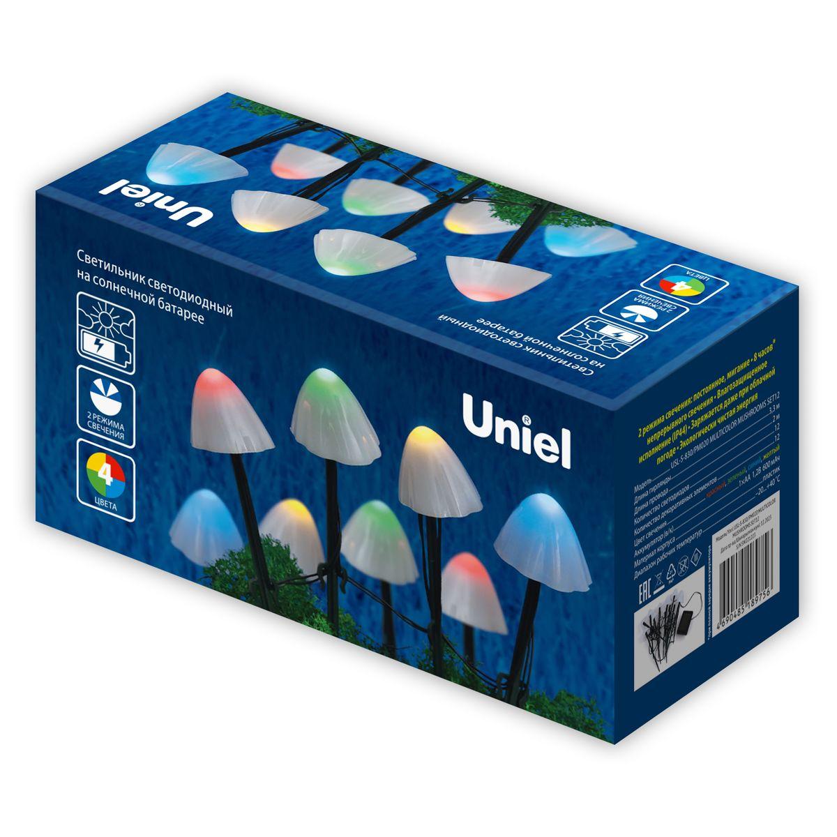 фото светильник на солнечных батареях uniel usl-s-830/pm020 multicolor mushrooms set12 ul-00011676 | 220svet.ru