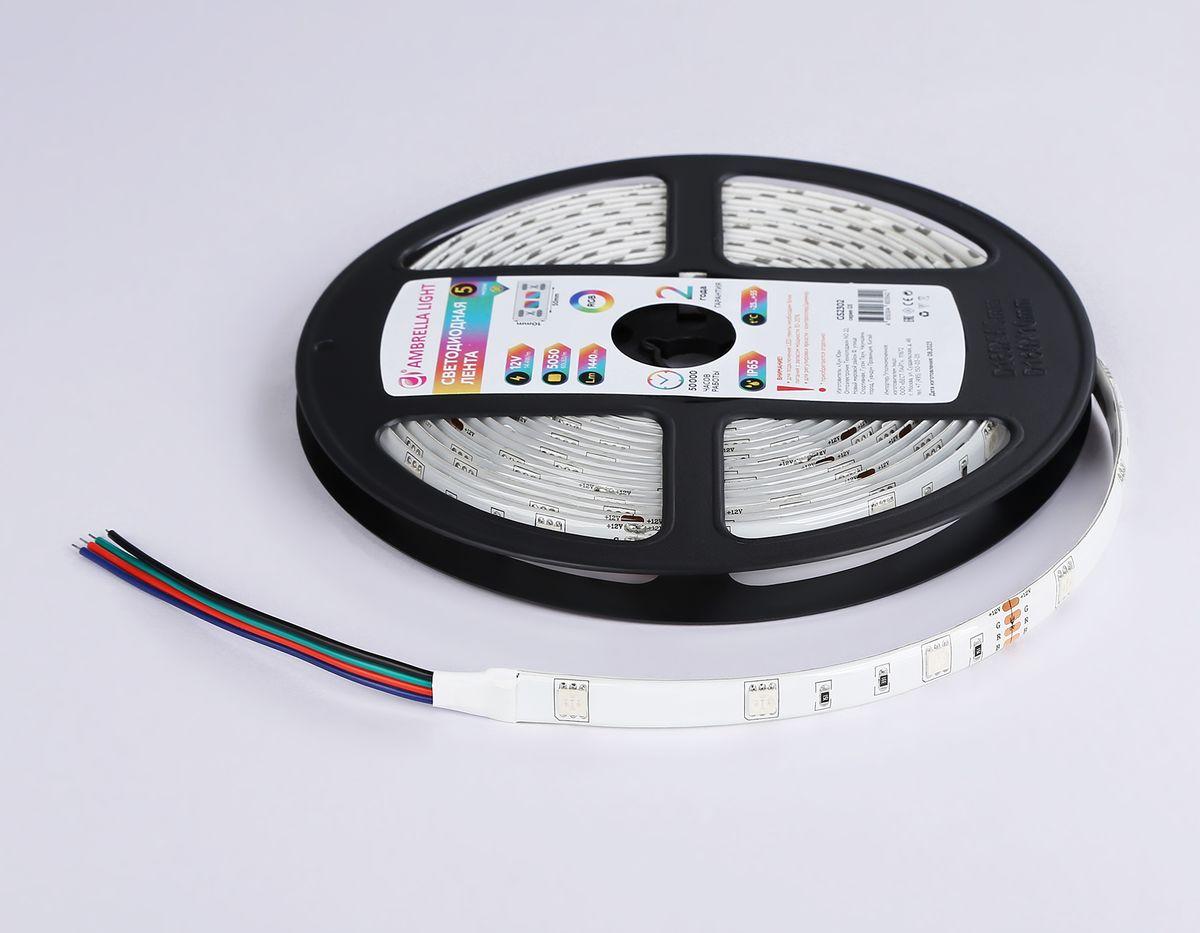 фото светодиодная влагозащищенная лента ambrella light 7,2w/m 30led/m 5050smd rgb 5m gs2301 | 220svet.ru