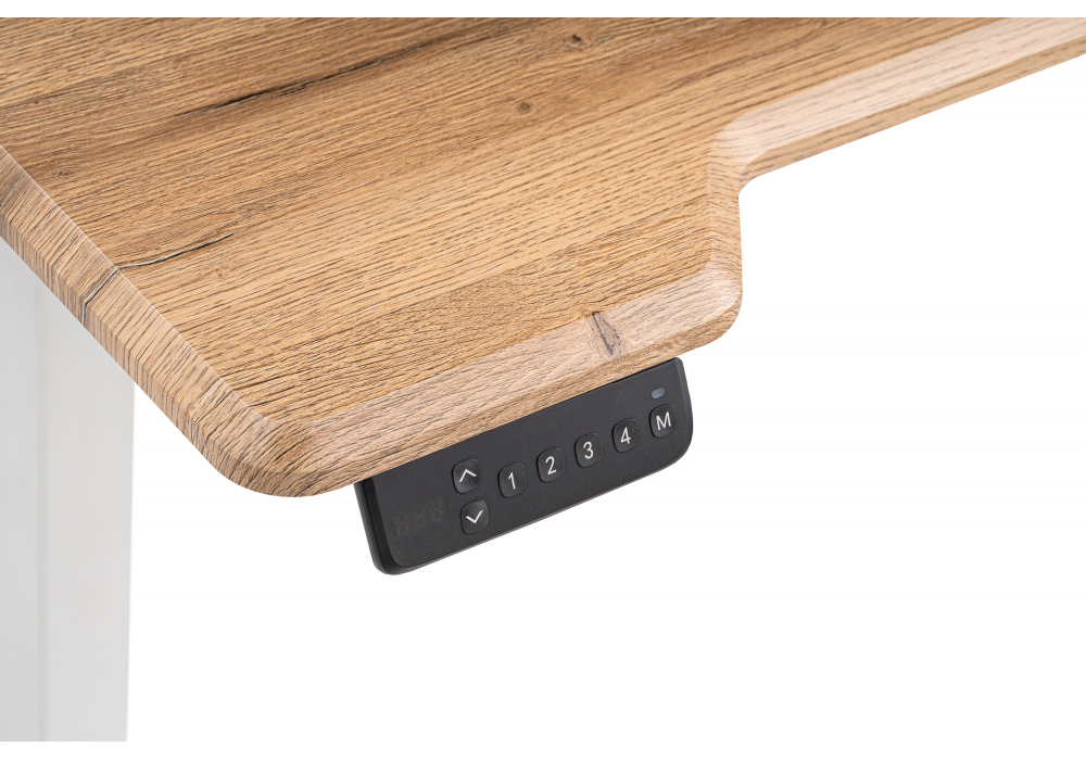 фото компьютерный стол с механизмом подъема 140х80х75 woodville маркос белый / вотан дуб 578486 | 220svet.ru