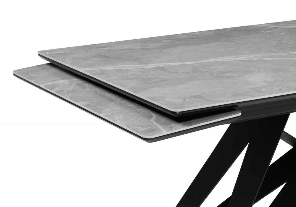 фото керамический стол раздвижной woodville блэкберн 140(200)х80 серый мрамор larka grey / черный 625933 | 220svet.ru