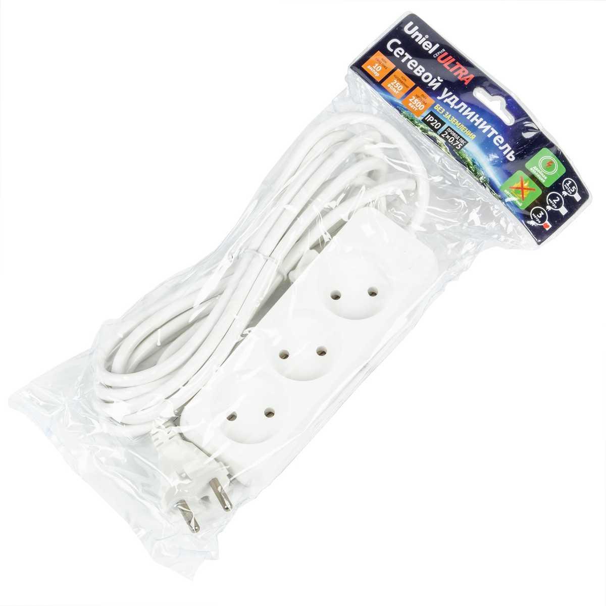 фото удлинитель uniel ultra 3гн х 3м б/з s-cu3-3 white ul-00009982 | 220svet.ru