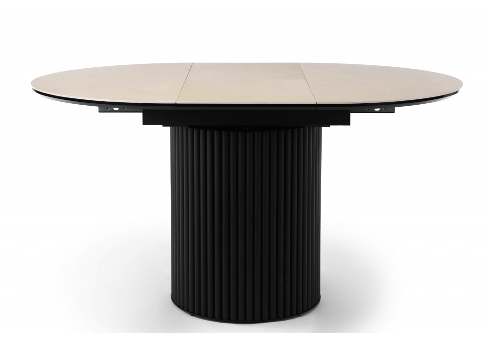 фото керамический стол раскладной woodville стивен 100(140) okara light yellow / черный 664695 | 220svet.ru