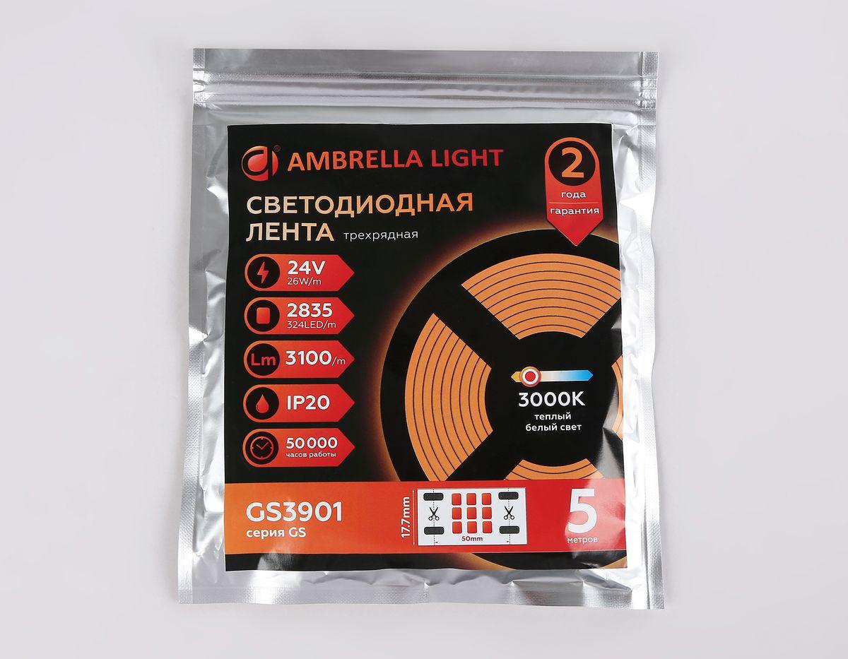 фото светодиодная лента теплый белый ambrella light 26w/m 324led/m 2835smd 3000к 5m gs3901 | 220svet.ru