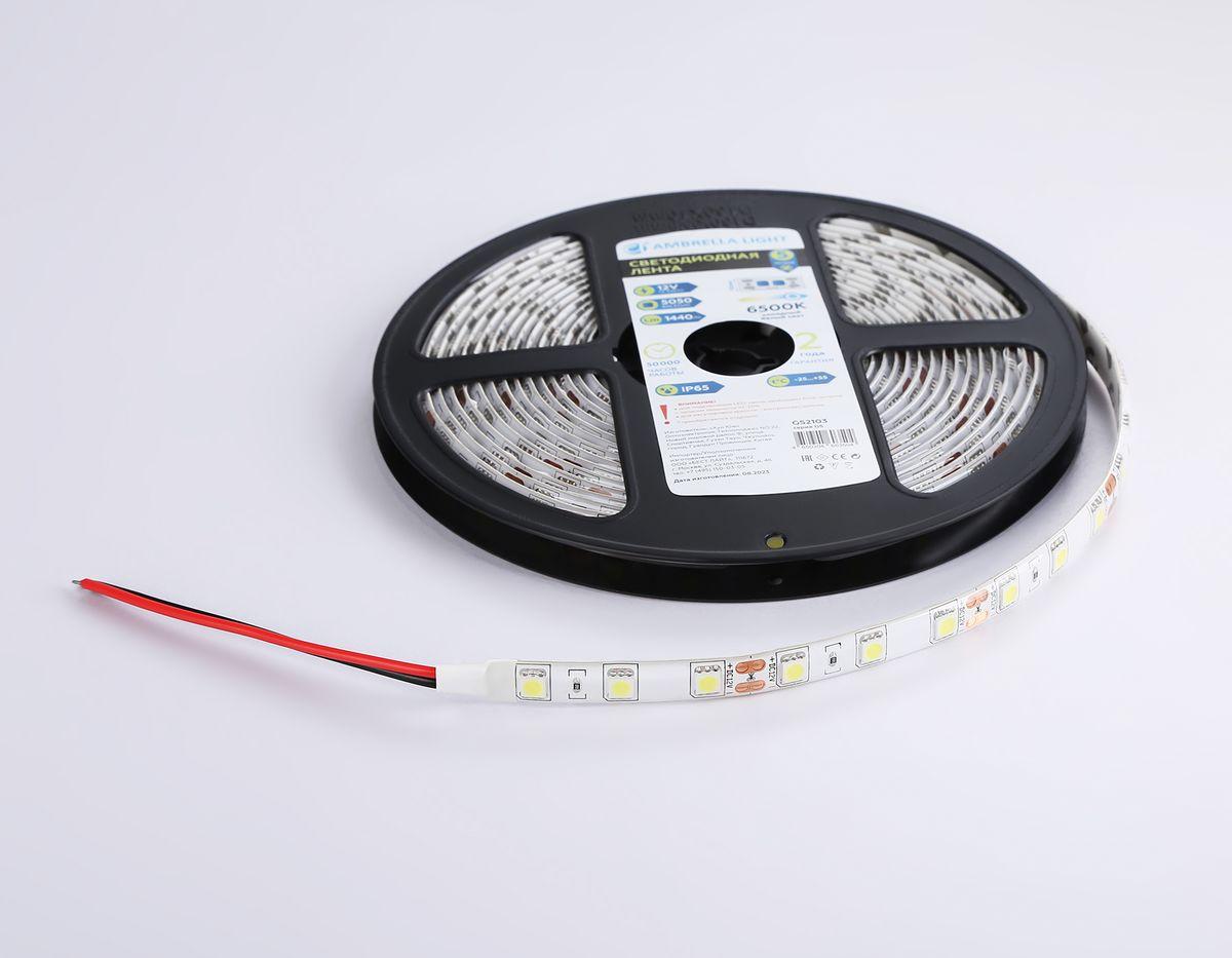 фото светодиодная влагозащищенная лента холодный белый ambrella light 14,4w/m 60led/m 5050smd 6500к 5m gs2103 | 220svet.ru