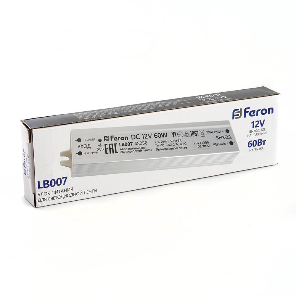 фото блок питания для светодиодной ленты feron lb007 12v 60w ip67 5a 48056 | 220svet.ru