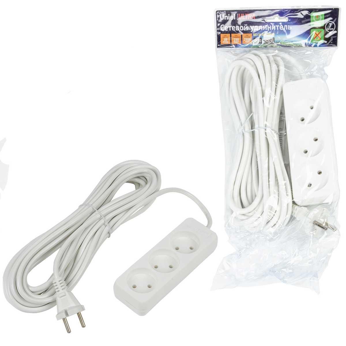 фото удлинитель uniel ultra 3гн х 10м б/з s-cu3-7 white ul-00009986 | 220svet.ru