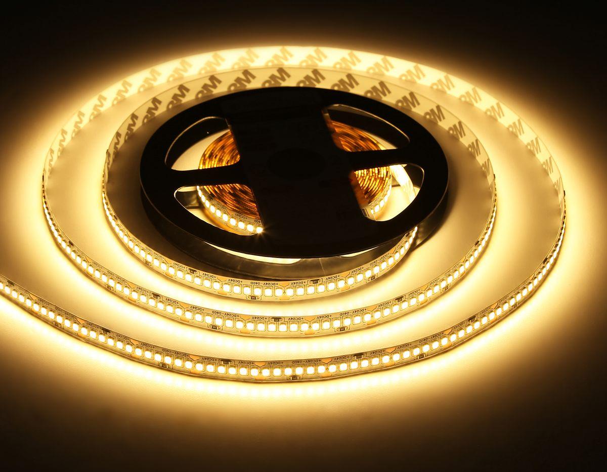фото светодиодная лента теплый белый ambrella light 18w/m 240led/m 2835smd 3000к 5m gs3301 | 220svet.ru