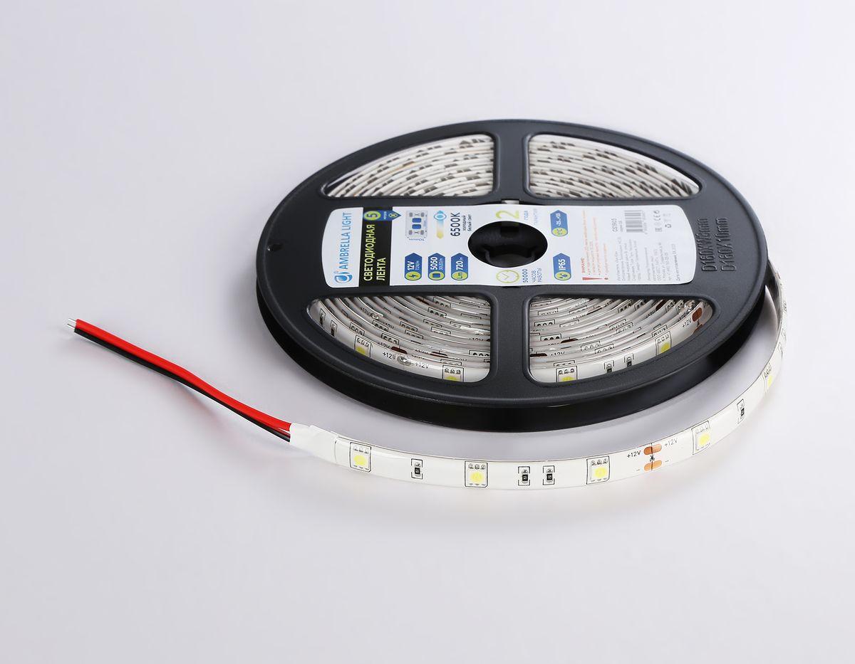 фото светодиодная влагозащищенная лента холодный белый ambrella light 7,2w/m 30led/m 5050smd 4500к 5m gs1903 | 220svet.ru
