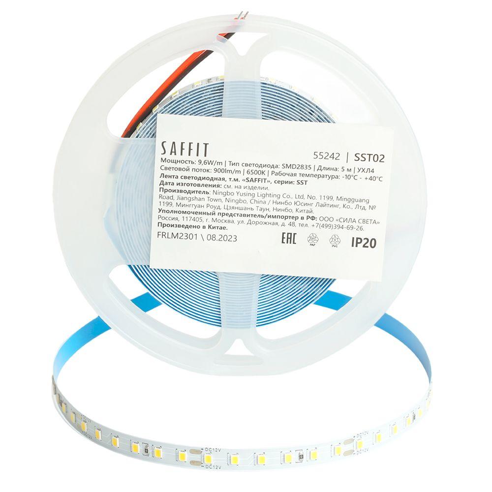 фото светодиодная лента saffit 9,6w/m 120led/m 2835smd холодный белый 5м sst02 55242 | 220svet.ru