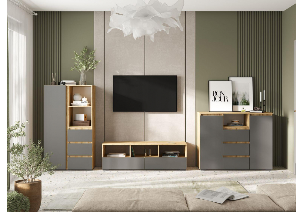 фото тв-тумба woodville элла серый графит / дуб крафт золото 586712 | 220svet.ru