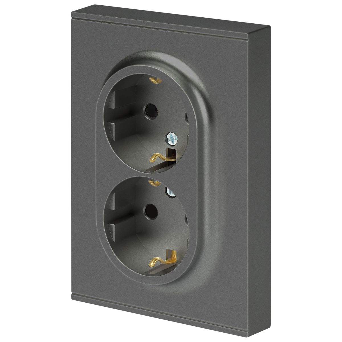 фото розетка эра arktik 16-2105-06 двойная с заземлением 2x2p+e schuko со шторками 16а-250в графит б0070459 | 220svet.ru