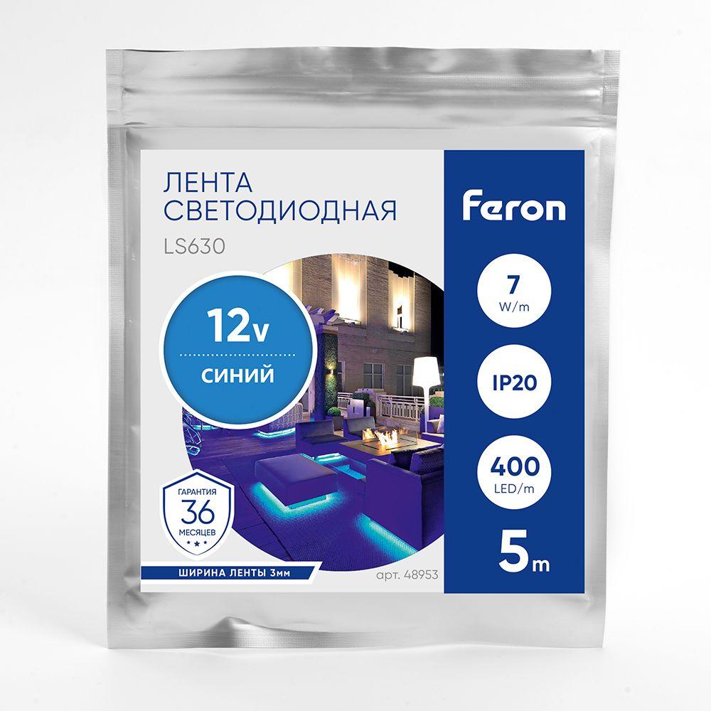 фото светодиодная лента feron 7w/m 400led/m cob синий 5м ls630 48953 | 220svet.ru