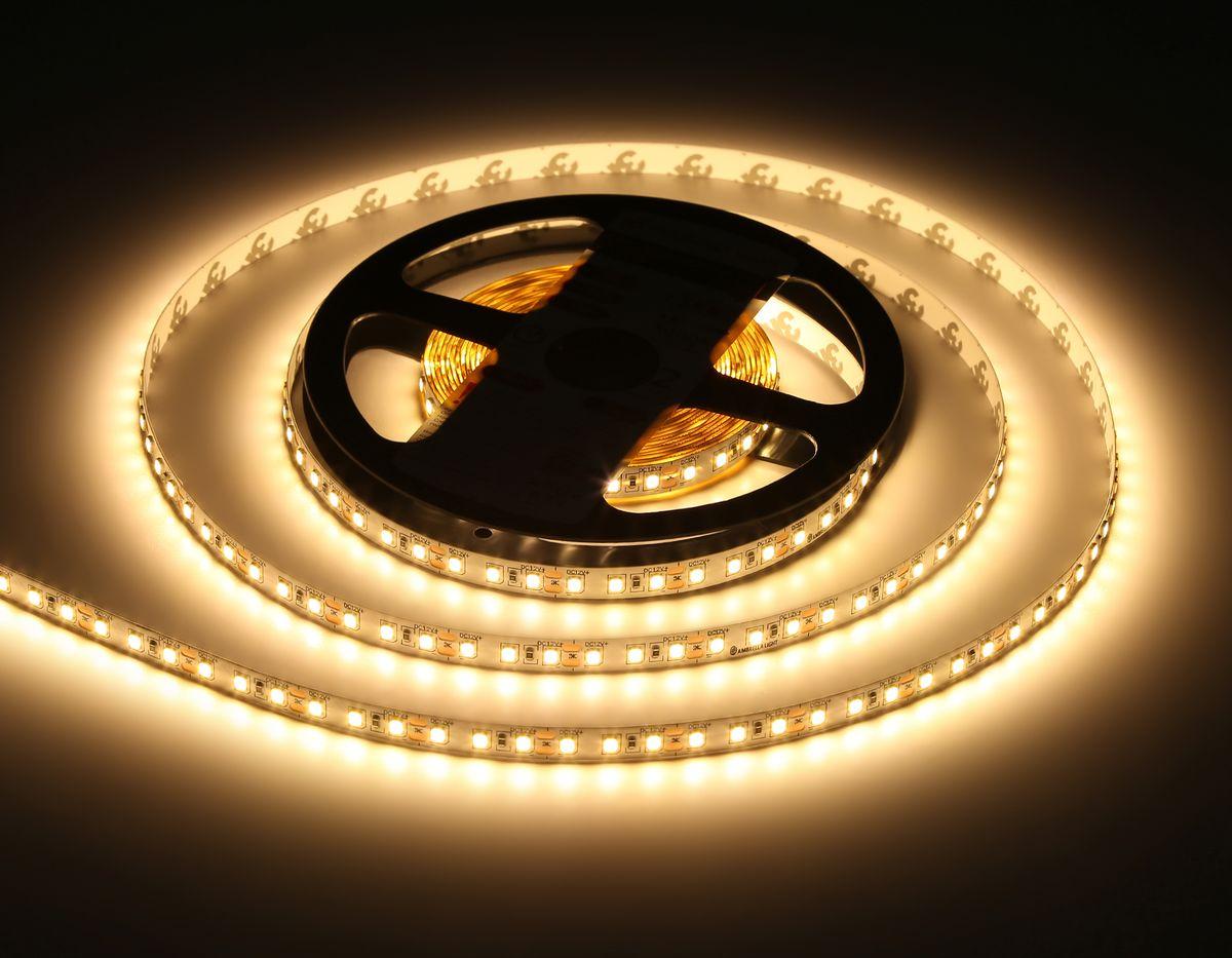 фото светодиодная лента ambrella light 9,6w/m 120led/m 2835smd теплый белый 5m gs1101 | 220svet.ru