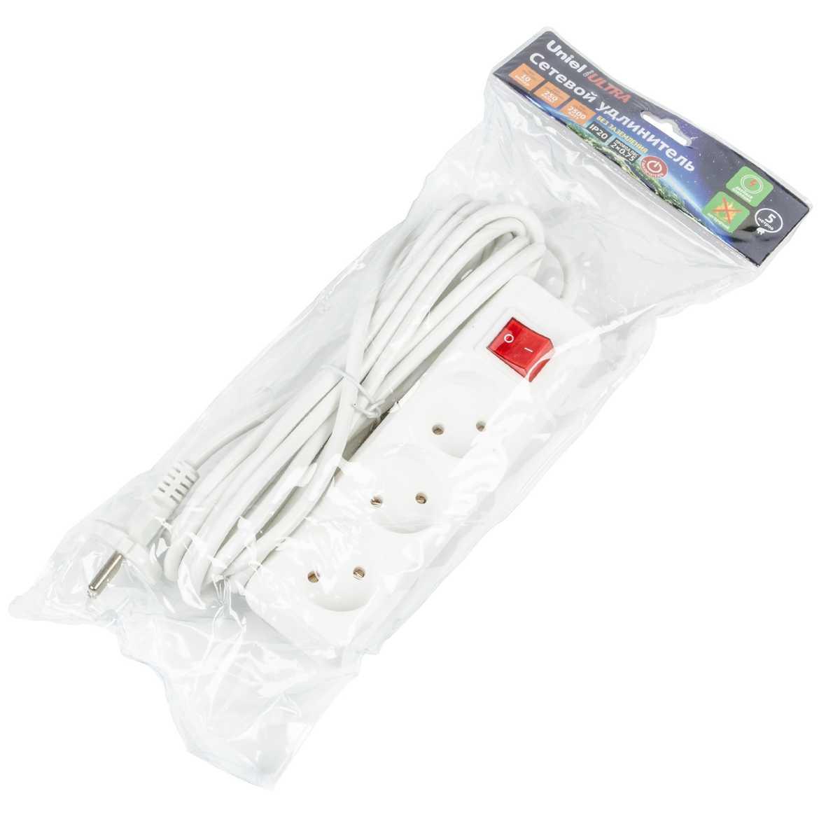 фото удлинитель uniel ultra 3гн х 5м б/з s-cu3-5b white ul-00009996 | 220svet.ru