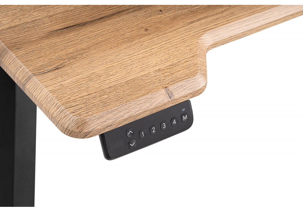 фото компьютерный стол с механизмом подъема 140х80х75 woodville маркос дуб вотан / черный 578407 | 220svet.ru