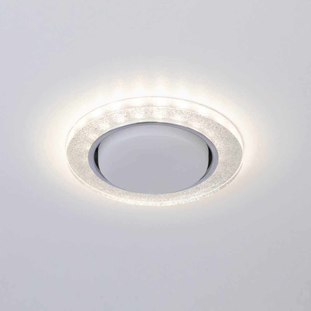 фото светильник встраиваемый cо светодиодной подсветкой эра dk ld51 ch/shsl под лампу gx53 хром/серебро б0057466 | 220svet.ru