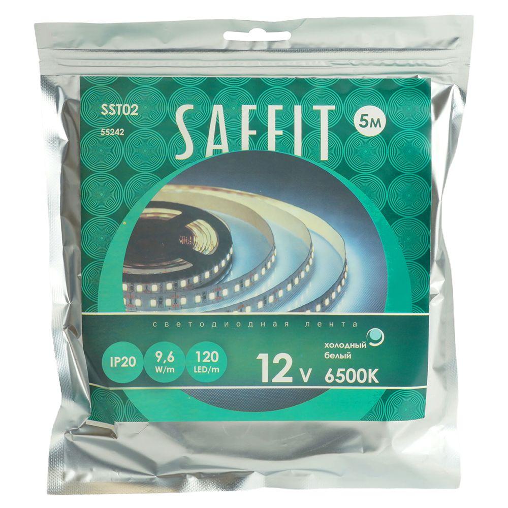 фото светодиодная лента saffit 9,6w/m 120led/m 2835smd холодный белый 5м sst02 55242 | 220svet.ru