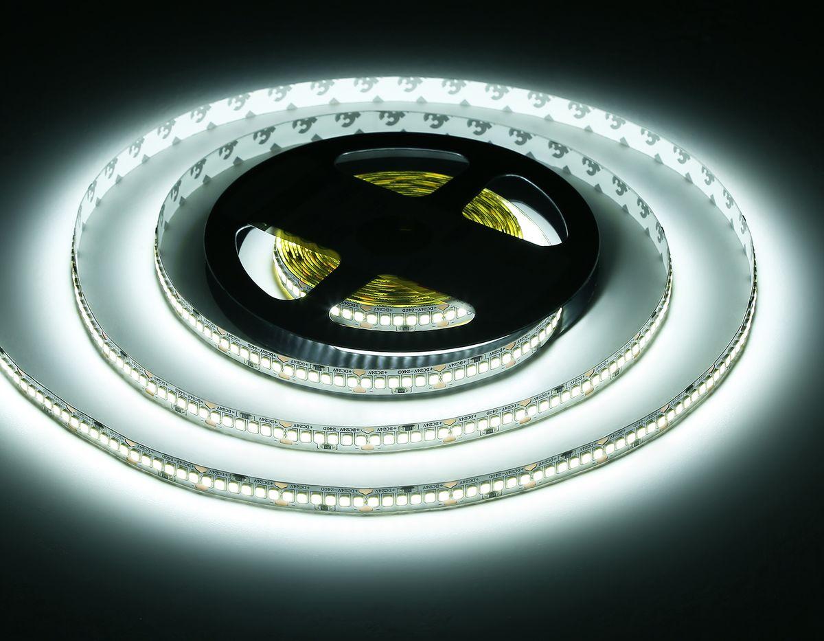 фото светодиодная лента холодный белый ambrella light 22w/m 240led/m 2835smd 6500к 5m gs3503 | 220svet.ru