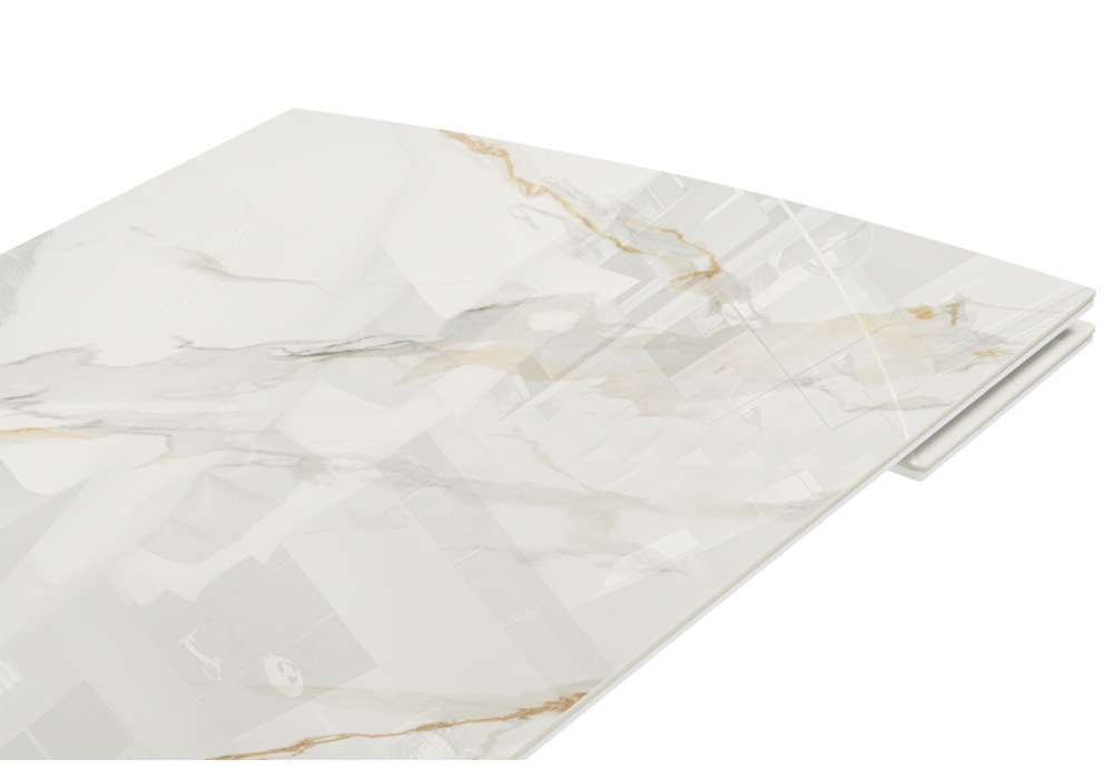 фото керамический стол woodville катчел-2 120(180)x80 calacatta gold / белый 632671 | 220svet.ru