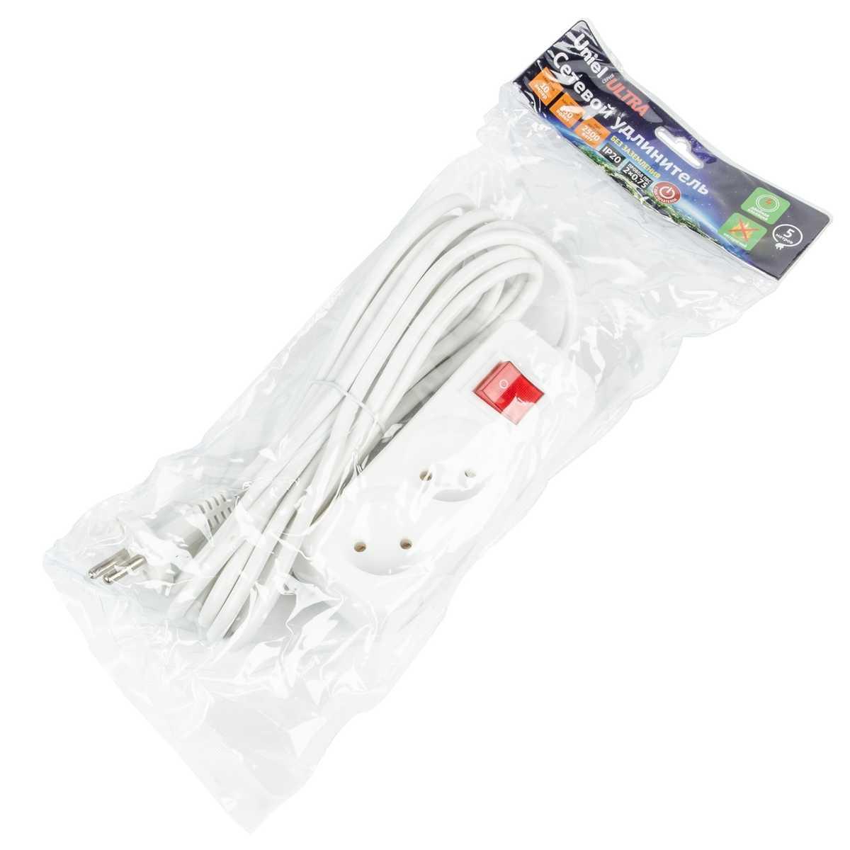 фото удлинитель uniel ultra 2гн х 5м б/з s-cu2-5b white ul-00009993 | 220svet.ru