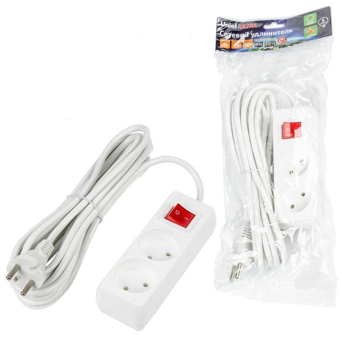 фото удлинитель uniel ultra 2гн х 5м б/з s-cu2-5b white ul-00009993 | 220svet.ru