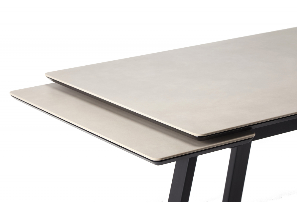 фото керамический стол раскладной 140(200)х80 woodville памелла carmen light grey / черный 625824 | 220svet.ru