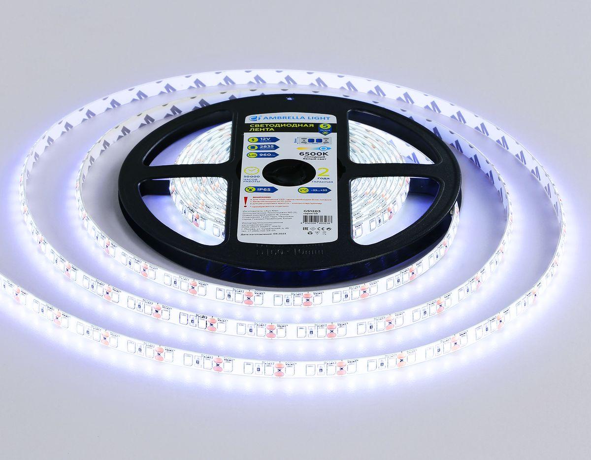 фото светодиодная влагозащищенная лента холодный белый ambrella light 9,6w/m 120led/m 2835smd 6500к 5m gs1203 | 220svet.ru