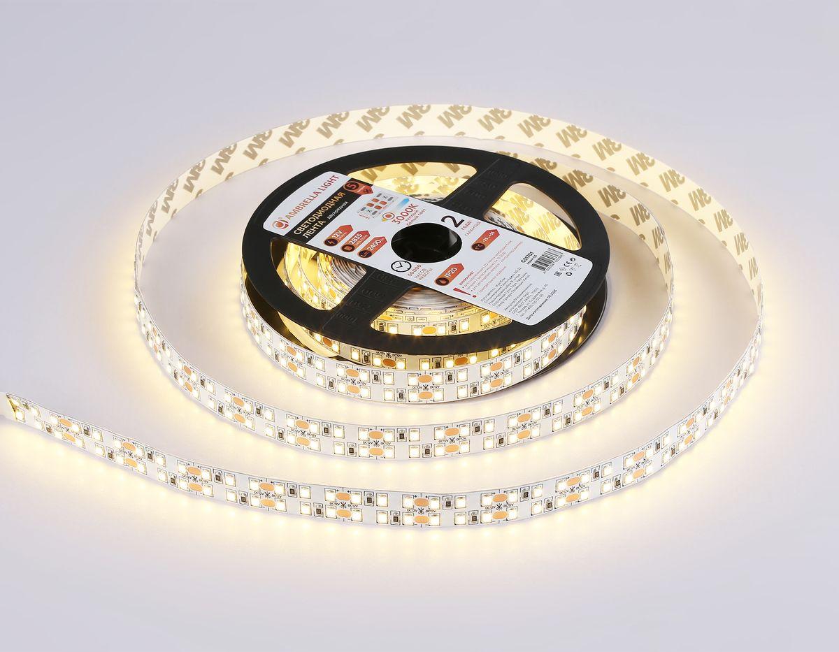 фото светодиодная лента теплый белый ambrella light 24w/m 240led/m 2835smd 3000к 5m gs1701 | 220svet.ru