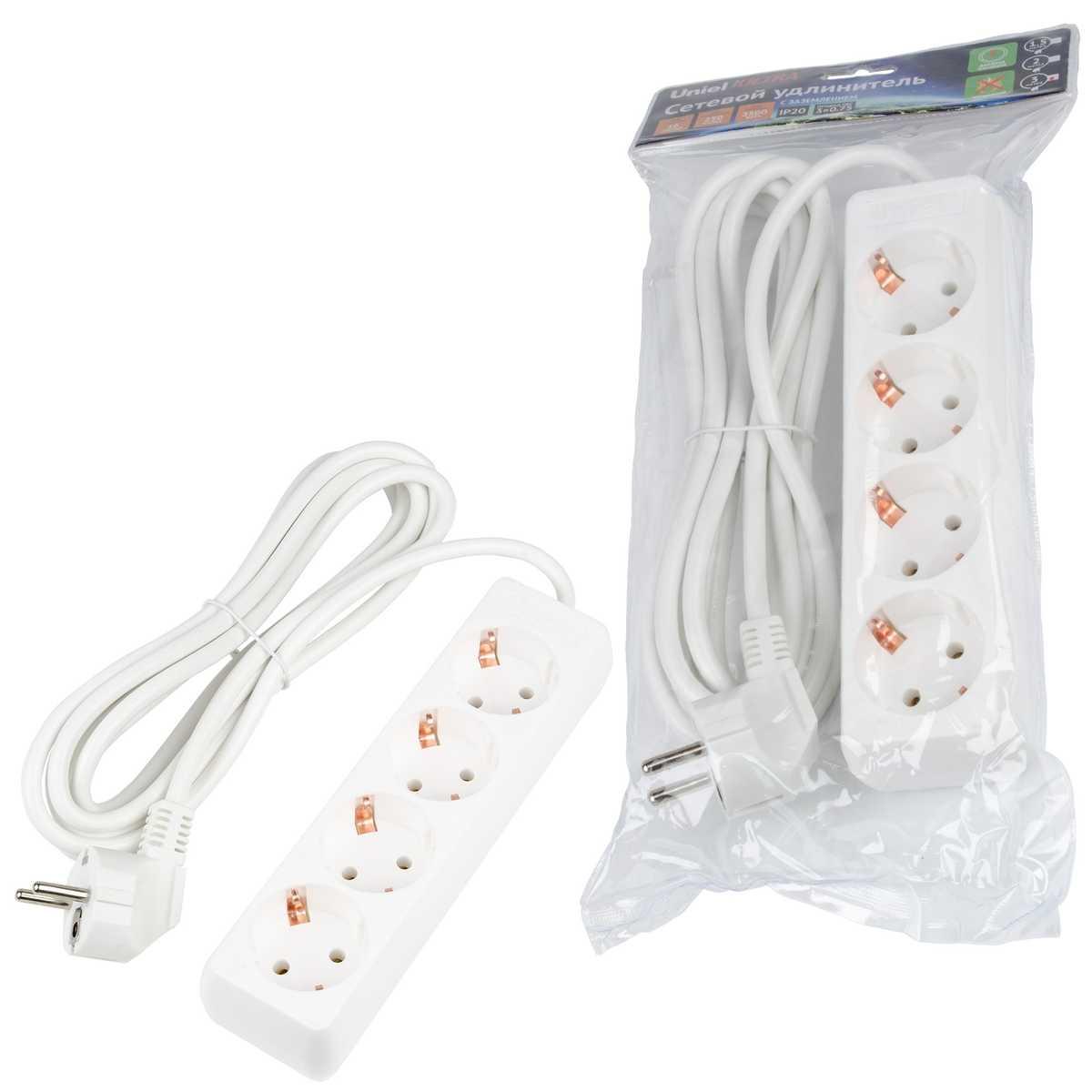 фото удлинитель uniel ultra 4гн х 3м с/з s-gcu4-3 white ul-00010006 | 220svet.ru