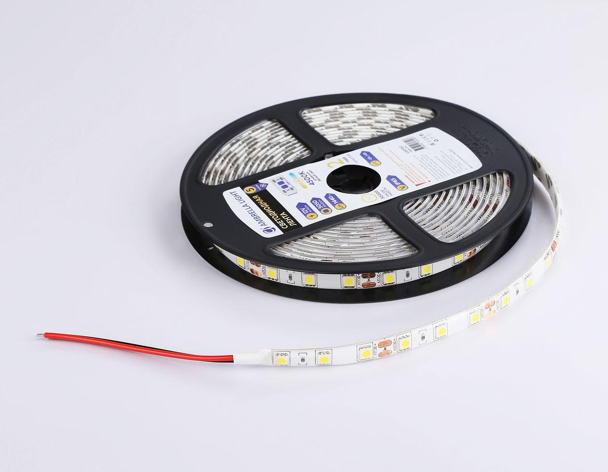фото светодиодная влагозащищенная лента дневной белый ambrella light 14,4w/m 60led/m 5050smd 4500к 5m gs2102 | 220svet.ru