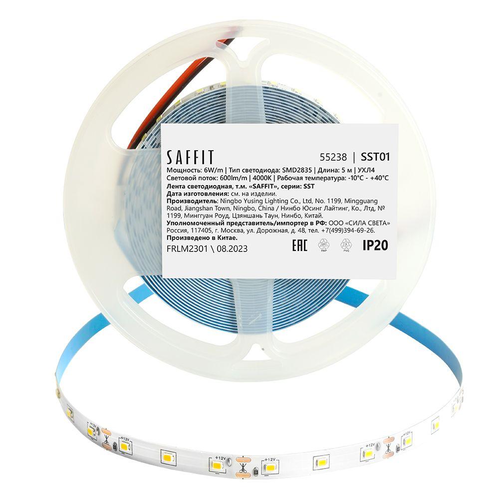 фото светодиодная лента saffit 6w/m 60led/m 2835smd дневной белый 5м sst01 55238 | 220svet.ru