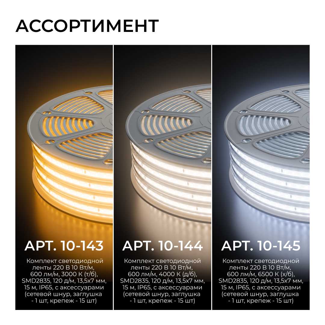 фото комплект светодиодной влагозащищенной ленты apeyron 10w/m 120led/m 2835smd теплый белый 15m 10-143 | 220svet.ru