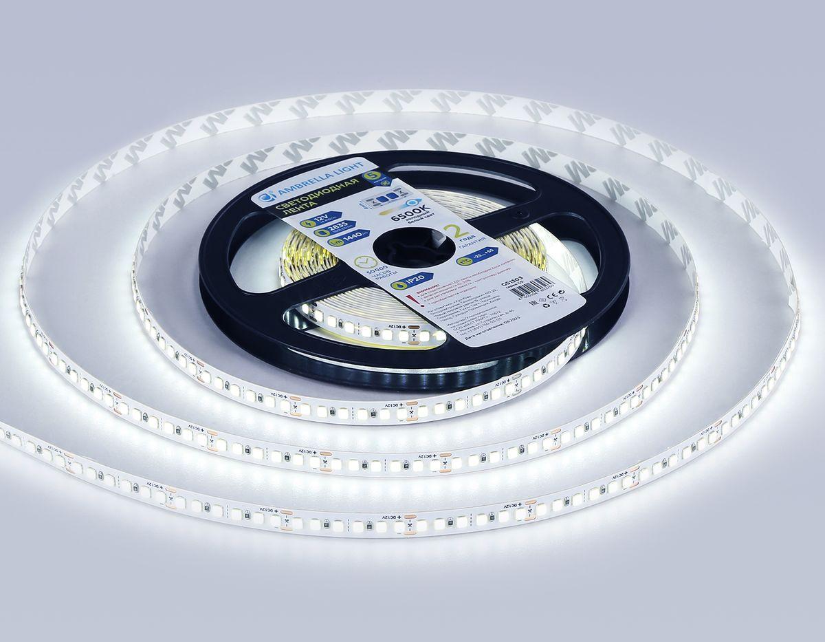фото светодиодная лента холодный белый ambrella light 14,4w/m 180led/m 2835smd 6500к 5m gs1303 | 220svet.ru