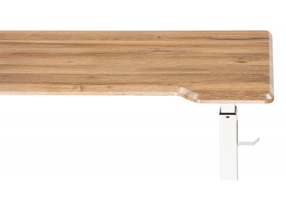 фото компьютерный стол с механизмом подъема 140х80х75 woodville маркос белый / вотан дуб 578486 | 220svet.ru