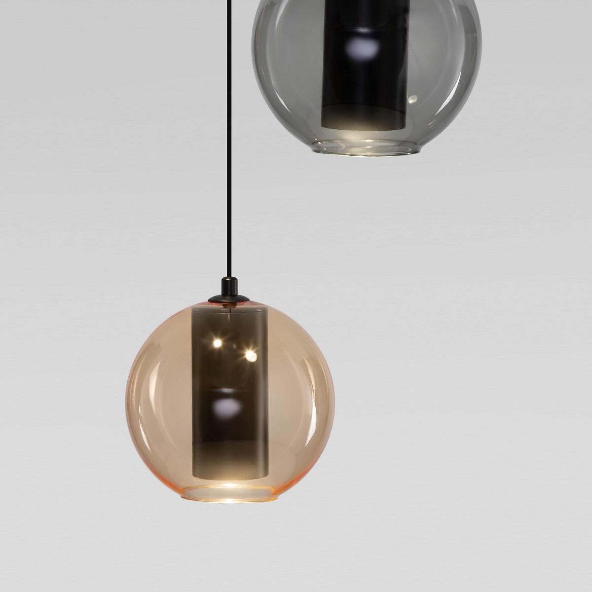 фото подвесная светодиодная люстра eurosvet 50258/3 led дымчатый/ бежевый/ шоколад | 220svet.ru