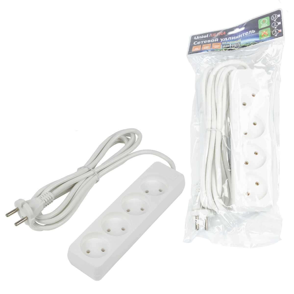 фото удлинитель uniel ultra 4гн х 3м б/з s-cu4-3 white ul-00009988 | 220svet.ru
