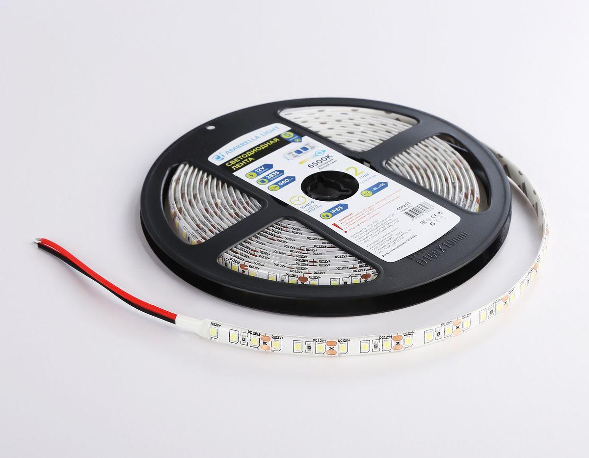 фото светодиодная влагозащищенная лента холодный белый ambrella light 9,6w/m 120led/m 2835smd 6500к 5m gs1203 | 220svet.ru