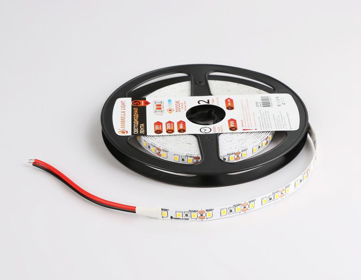 фото светодиодная лента ambrella light 9,6w/m 120led/m 2835smd теплый белый 5m gs1101 | 220svet.ru