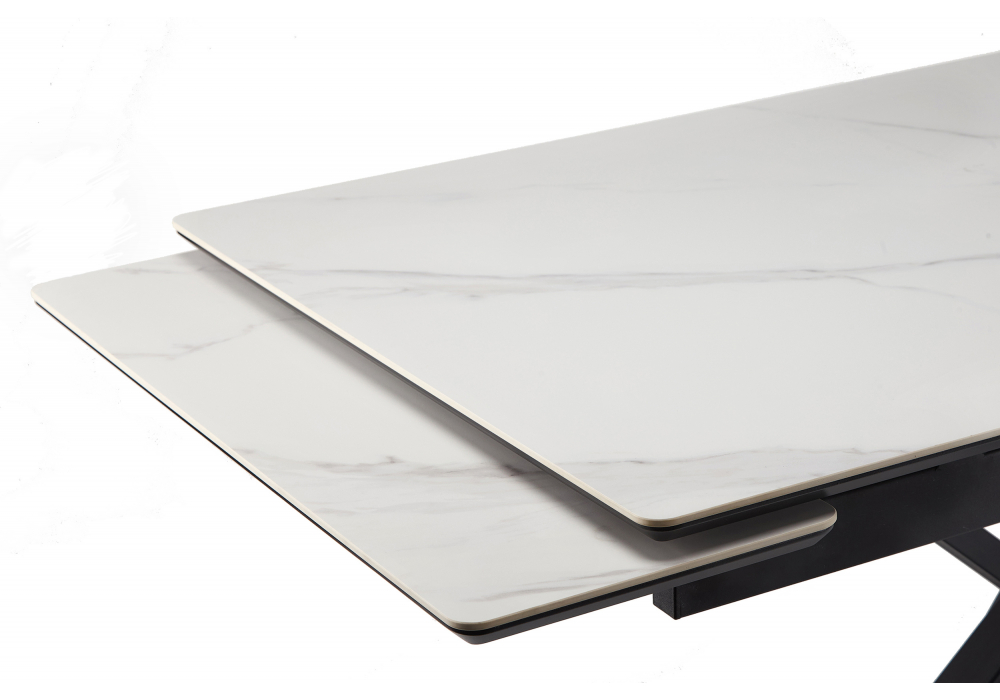 фото керамический стол 140(200)х80 раскладной woodville старлайт  snow alpin white / черный 622891 | 220svet.ru