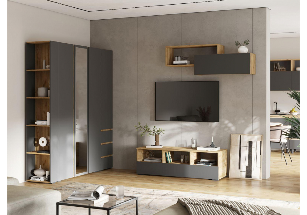 фото тв-тумба woodville элла серый графит / дуб крафт золото 586712 | 220svet.ru