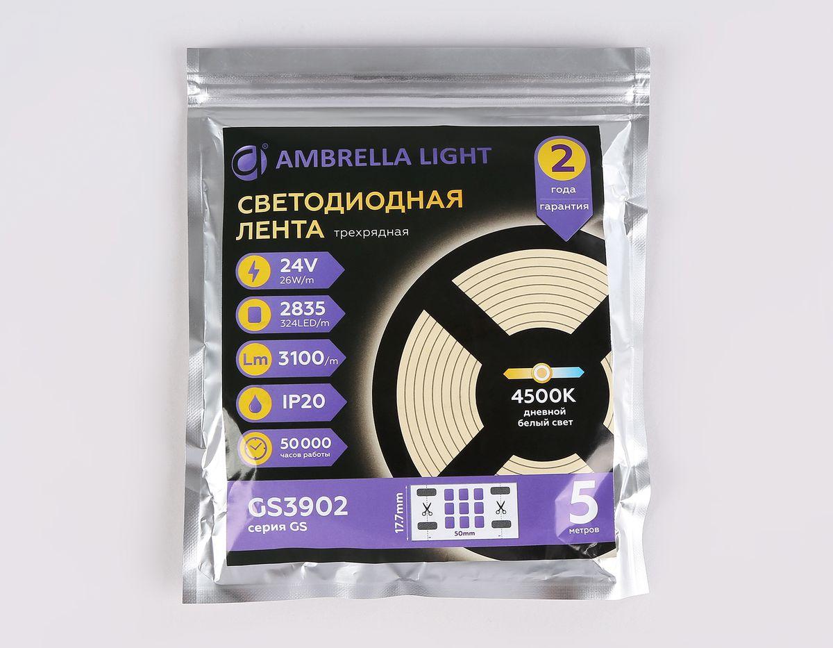 фото светодиодная лента дневной белый ambrella light 26w/m 324led/m 2835smd 4500к 5m gs3902 | 220svet.ru