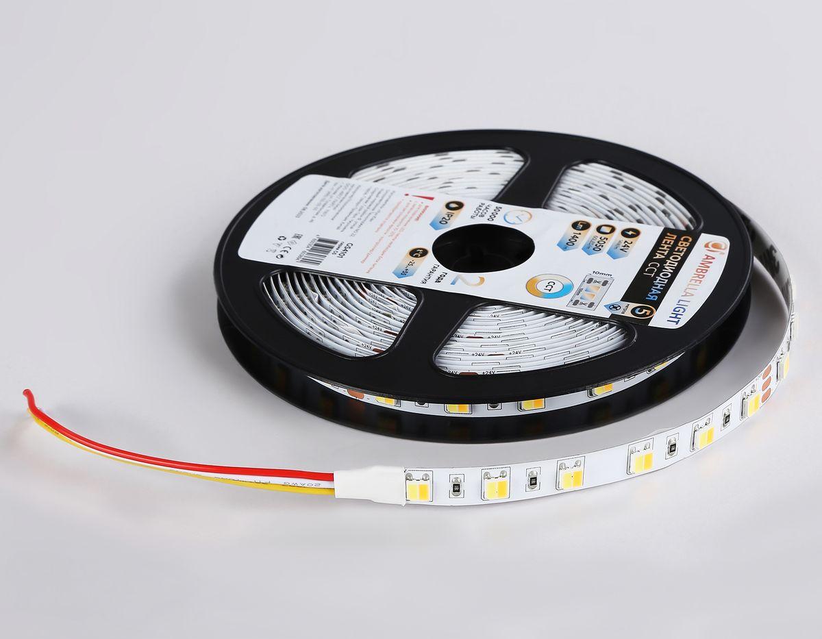 фото светодиодная лента теплый - холодный белый ambrella light 14w/m 60led/m 5050smd 3000-6500к 5m gs4101 | 220svet.ru