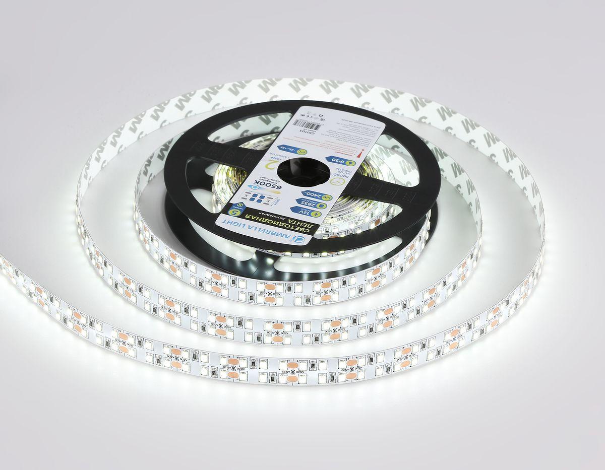 фото светодиодная лента холодный белый ambrella light 24w/m 240led/m 2835smd 6500к 5m gs1703 | 220svet.ru