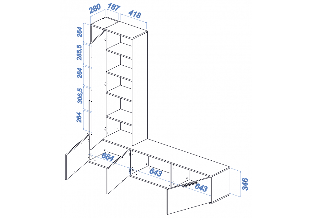 фото готовая гостиная комплектация 2 woodville филеста кашемир / дуб вотан 664938 | 220svet.ru