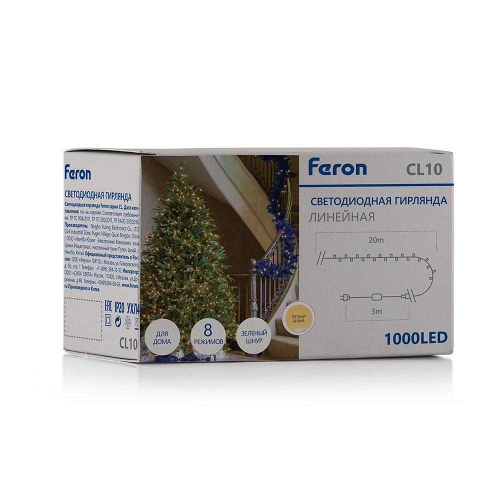 фото светодиодная гирлянда feron линейная 230v теплый белый 8 режимов cl10 48181 | 220svet.ru