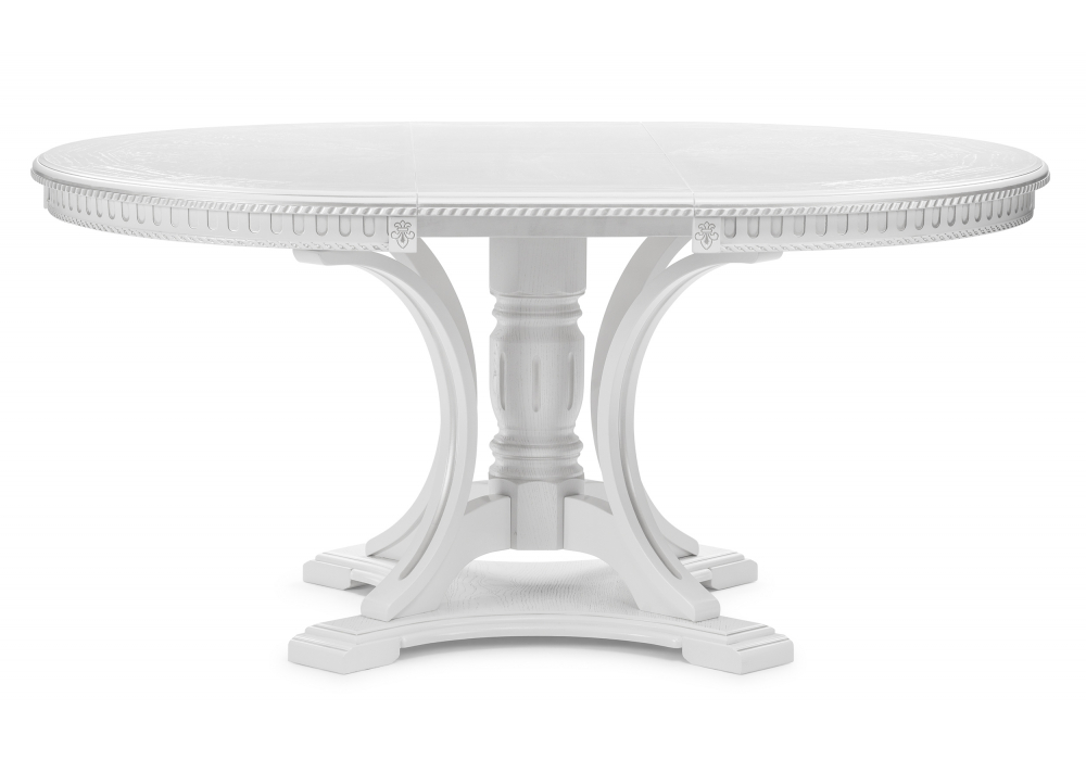 фото стол деревянный раскладной woodville нозеан круглый белый / серебро 615230 | 220svet.ru