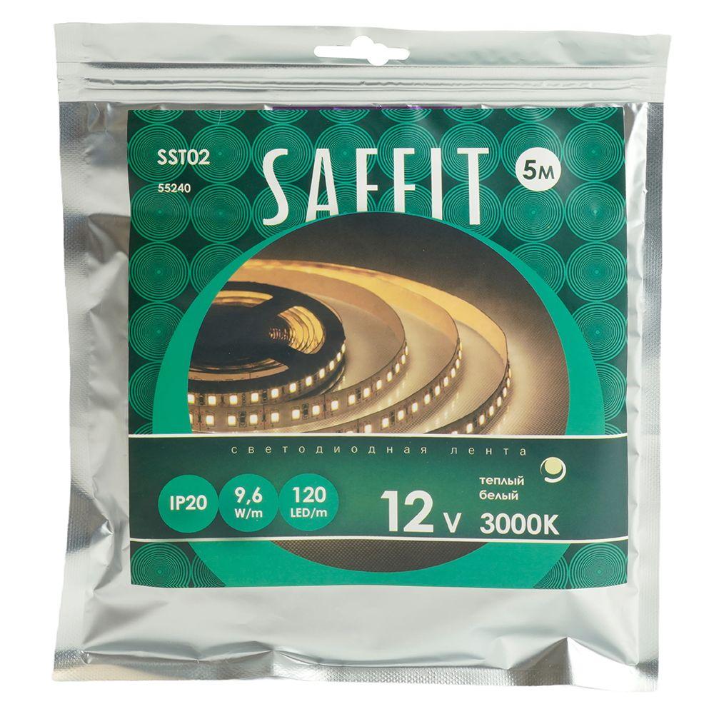 фото светодиодная лента saffit 9,6w/m 120led/m 2835smd теплый белый 5м sst02 55240 | 220svet.ru