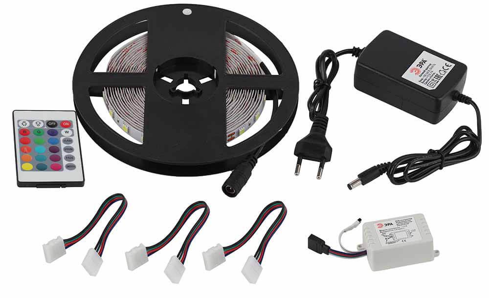 фото светодиодная лента эра 14,4w/m 60led/m 5050smd rgb 5m 5050kit-14,4-60-12-ip20-rgb-5m б0043067 | 220svet.ru
