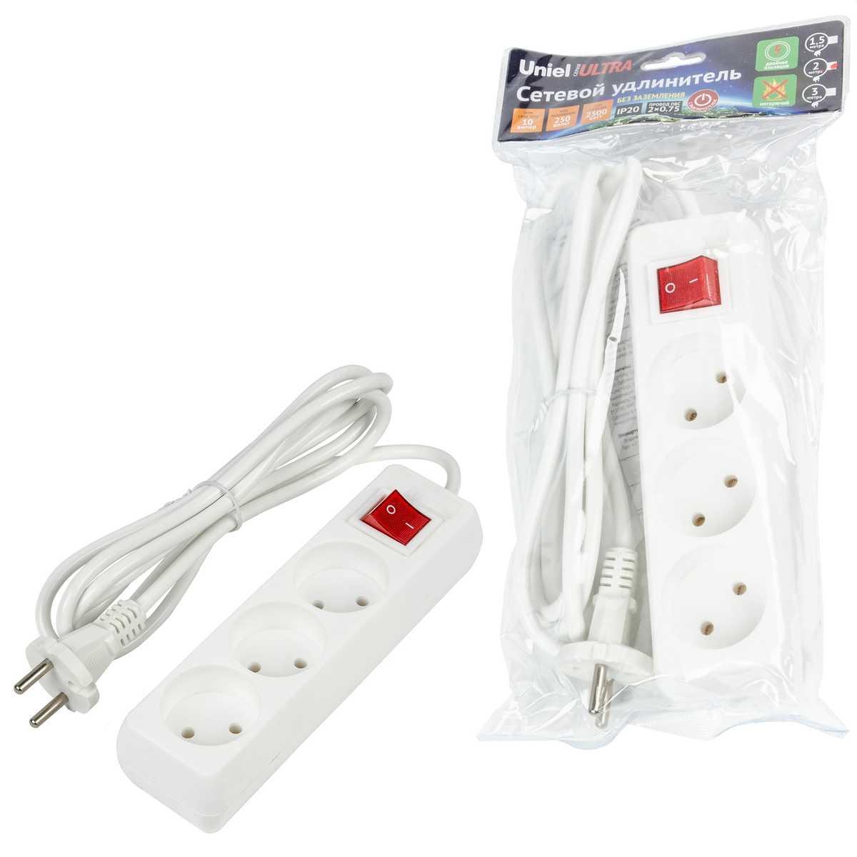 фото удлинитель uniel 3гн х 2м б/з s-cu3-2b white ul-00009994 | 220svet.ru